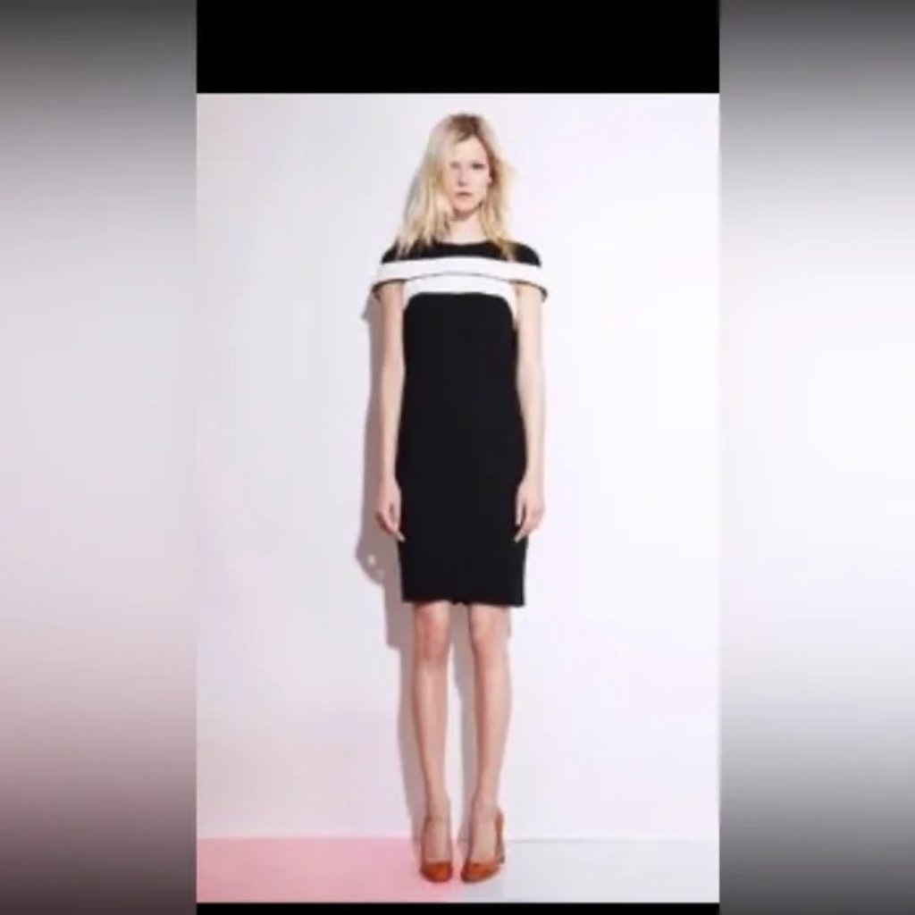 New Stella Mccartney Crepe Cape Cap Sleeve Colorblock Contrast Shift Midi Dress